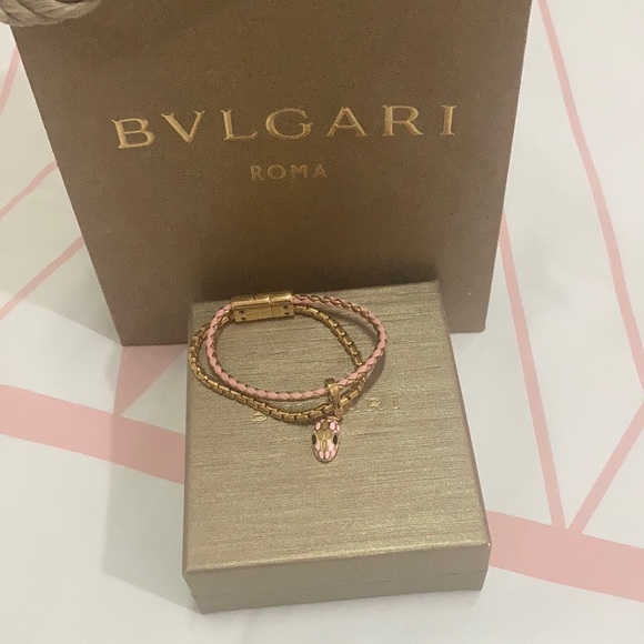 BVLGARI Jewelry - Bvlgari Snake Head Charm Metal Calfskin Bracelet Size 14.5cm